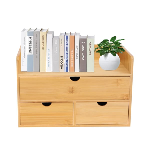 Skrivebordsorganizer - Bordopbevaring med skuffer - Bambus - 3 skuffer - 30×19×20 cm - Fritstående - Natur