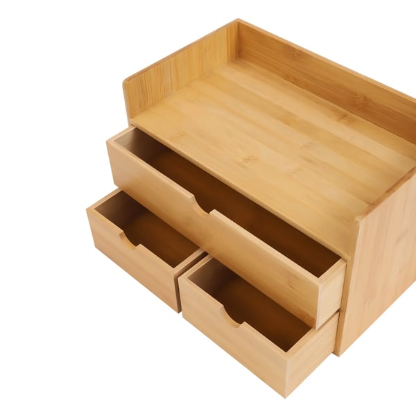 Skrivebordsorganizer - Bordopbevaring med skuffer - Bambus - 3 skuffer - 30×19×20 cm - Fritstående - Natur
