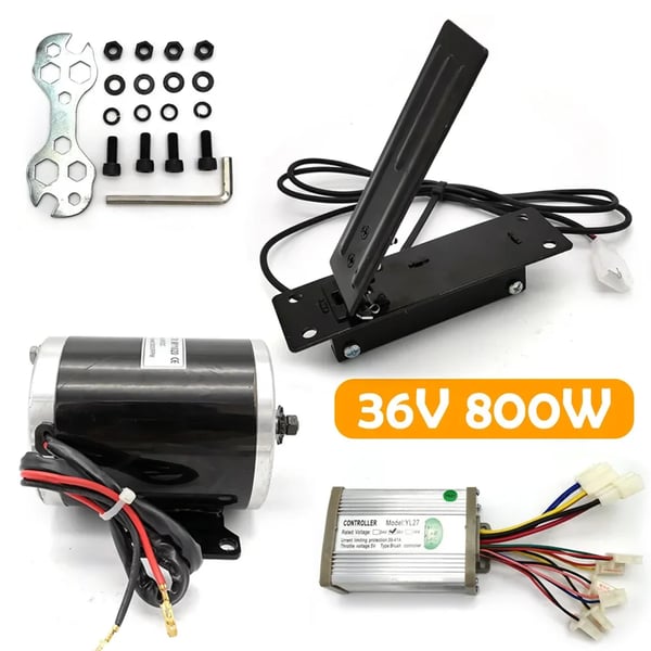 Elektrisk motor - 800 W børstet DC - Med controller & fodpedal - Til gokart, elcykel & scooter - Kompakt og kraftfuld - Sort