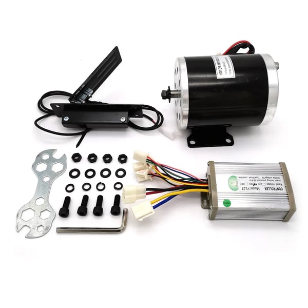Elektrisk motor - 800 W børstet DC - Med controller & fodpedal - Til gokart, elcykel & scooter - Kompakt og kraftfuld - Sort