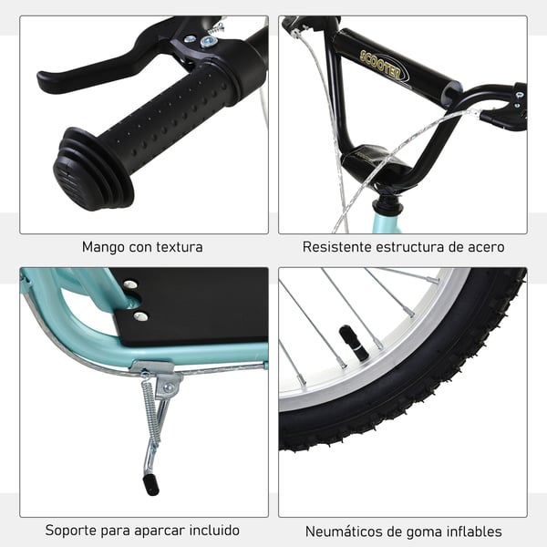 Barnsparkcykel - 2-hjulig - Från 5 år - Höjdjusterbart styre - Uppblåsbara gummidäck - Dubbelbroms - Max 100 kg - 139×58×96 cm - Blå