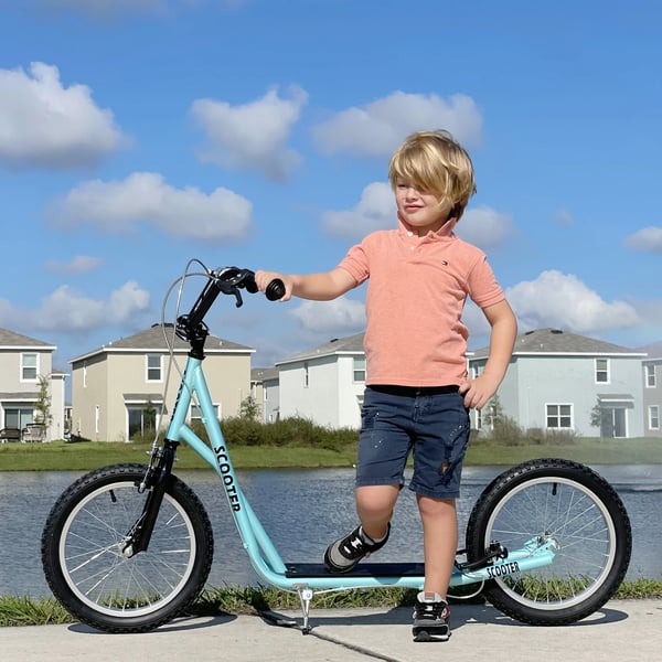 Barnsparkcykel - 2-hjulig - Från 5 år - Höjdjusterbart styre - Uppblåsbara gummidäck - Dubbelbroms - Max 100 kg - 139×58×96 cm - Blå