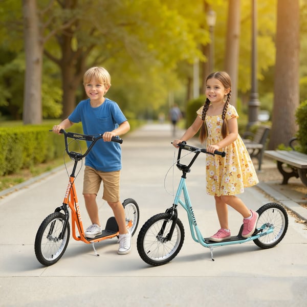 Barnsparkcykel - 2-hjulig - Från 5 år - Höjdjusterbart styre - Uppblåsbara gummidäck - Dubbelbroms - Max 100 kg - 139×58×96 cm - Blå