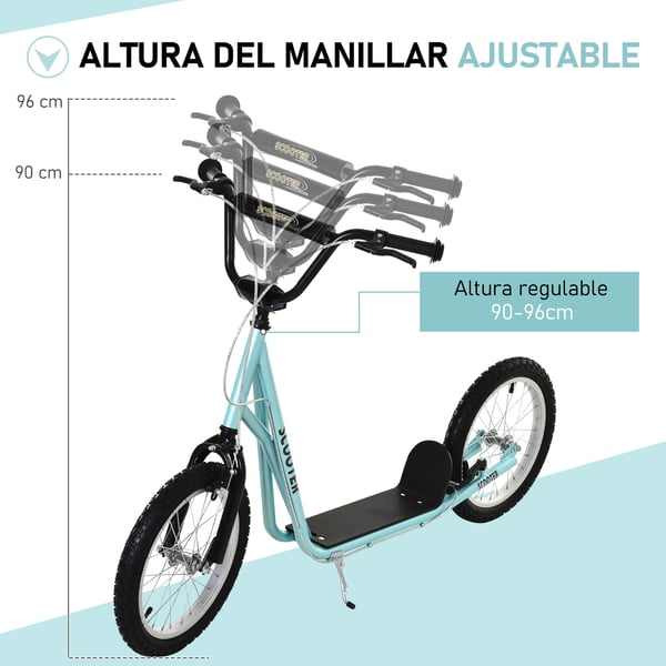 Barnsparkcykel - 2-hjulig - Från 5 år - Höjdjusterbart styre - Uppblåsbara gummidäck - Dubbelbroms - Max 100 kg - 139×58×96 cm - Blå