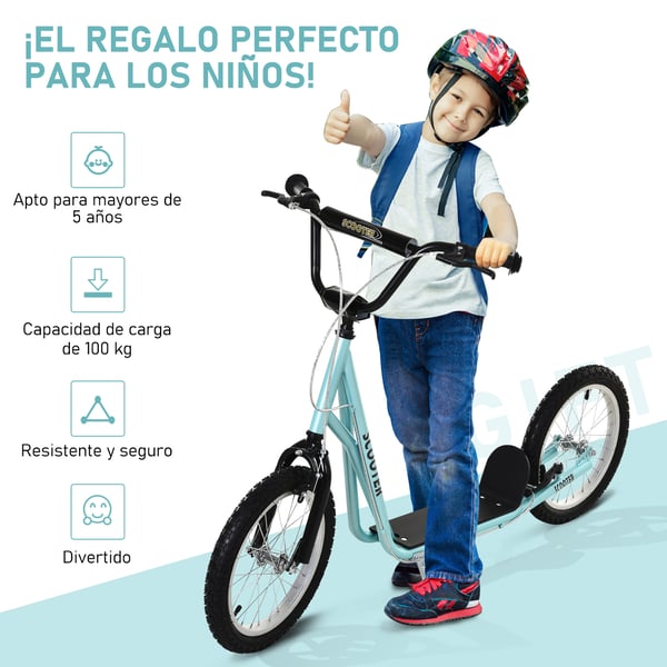 Barnsparkcykel - 2-hjulig - Från 5 år - Höjdjusterbart styre - Uppblåsbara gummidäck - Dubbelbroms - Max 100 kg - 139×58×96 cm - Blå