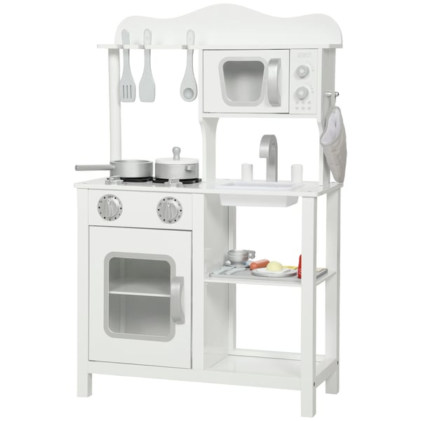 Barnkök - Leksakskök - Diskho, mikro & spis - MDF, 55×24×86 cm - För barn 3+ - Utan batteri - Vit