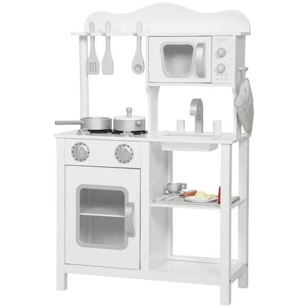 Barnkök - Leksakskök - Diskho, mikro & spis - MDF, 55×24×86 cm - För barn 3+ - Utan batteri - Vit