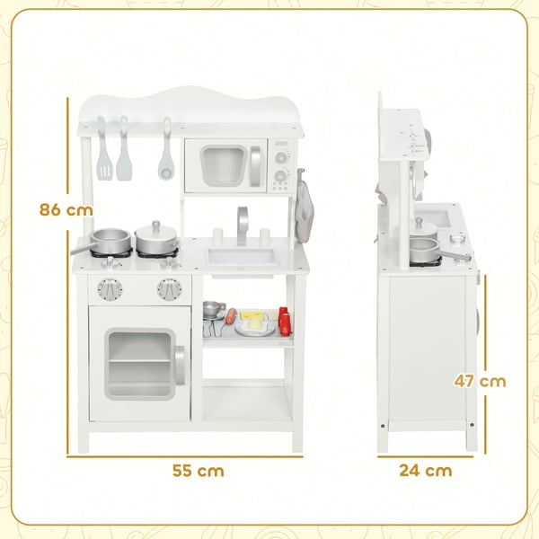 Barnkök - Leksakskök - Diskho, mikro & spis - MDF, 55×24×86 cm - För barn 3+ - Utan batteri - Vit