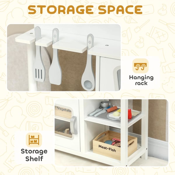 Barnkök - Leksakskök - Diskho, mikro & spis - MDF, 55×24×86 cm - För barn 3+ - Utan batteri - Vit