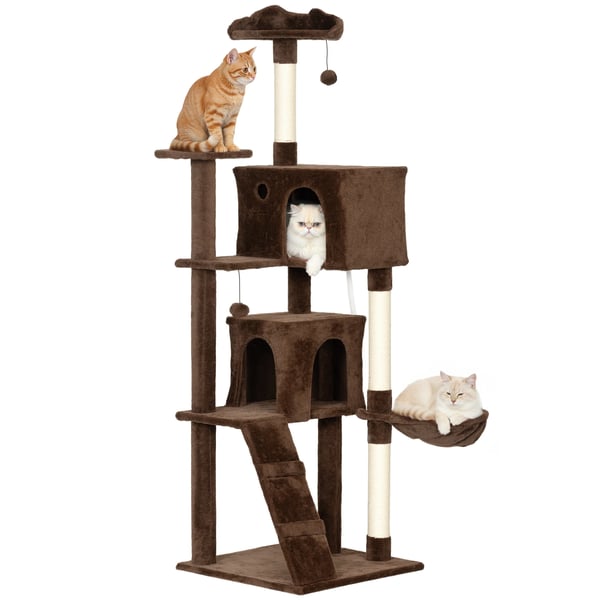 Kattmöbel - Klösträd 180 cm - Flera plattformar - 4 nivåer - Spånskiva & plysch - Svart