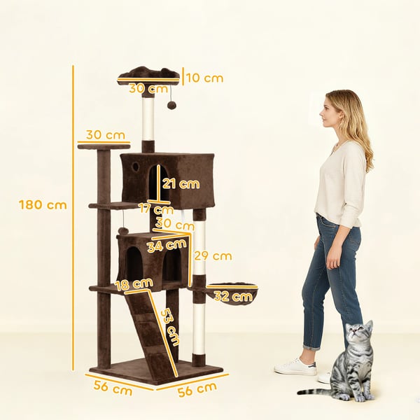 Kattmöbel - Klösträd 180 cm - Flera plattformar - 4 nivåer - Spånskiva & plysch - Svart