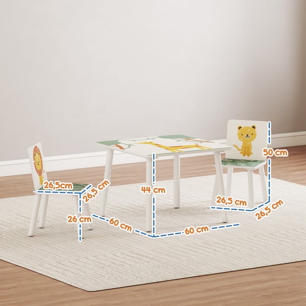 Barnbord och stolar - 3-delat set - MDF & furu - 60×60×44 cm - Modern minimalistisk - Montering krävs - Ljusgrön