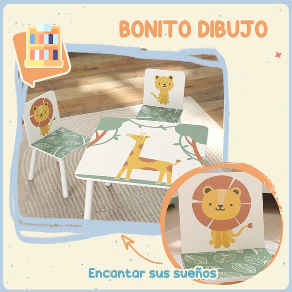 Barnbord och stolar - 3-delat set - MDF & furu - 60×60×44 cm - Modern minimalistisk - Montering krävs - Ljusgrön