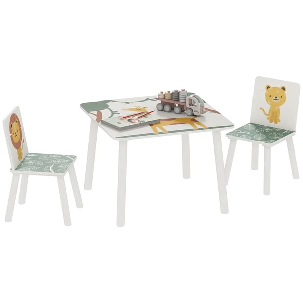 Barnbord och stolar - 3-delat set - MDF & furu - 60×60×44 cm - Modern minimalistisk - Montering krävs - Ljusgrön