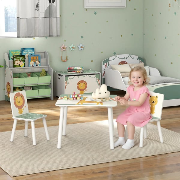 Barnbord och stolar - 3-delat set - MDF & furu - 60×60×44 cm - Modern minimalistisk - Montering krävs - Ljusgrön