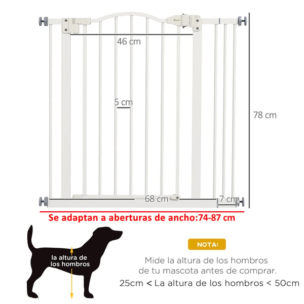 Hundgrind - Säkerhetsgrind - För dörrar & trappor - Justerbar 74–87 cm - Snap-on-montering - Dubbellås - Vit