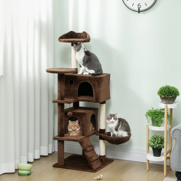 Katträd - Klösträd - 140 cm - Flera Plattformar - 4 Nivåer - Spånskiva & Plysch - Svart