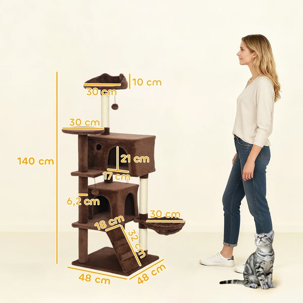 Katträd - Klösträd - 140 cm - Flera Plattformar - 4 Nivåer - Spånskiva & Plysch - Svart