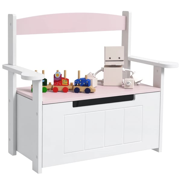 Förvaringsbänk för barn - Sittbänk med ryggstöd - Vadderat lock - Maxbelastning 30 kg - Mått 68,5 × 34 × 58 cm - Miljövänlig - Rosa