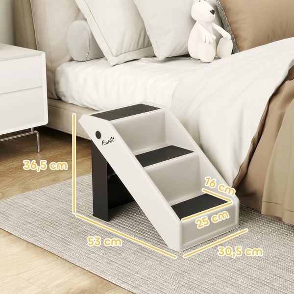 Husdjurstrappa/ramp - 3-stegs hopfällbar - Bärbar - För äldre husdjur, små hundar & katter - För säng & soffa - 53 x 30,5 x 36,5 cm - Vit