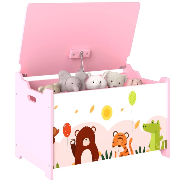 Leksaksförvaring - Barnens leksakslåda - Fällbart lock - Handtag - Djurmotiv - Miljövänlig - 60×37×39 cm - Rosa