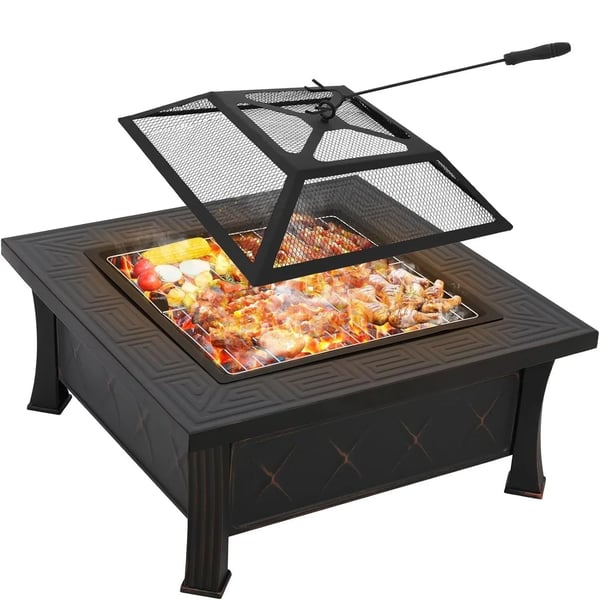 Eldstad utomhus - 3-i-1 eldskål 81 cm - Gnistskydd - Grillgaller - Metall - För trädgård, BBQ, camping
