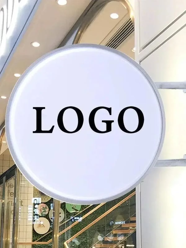 LED Lysboks Reklameskilt - Rund Dobbeltsidet 60 cm - Akryl - Moderne Design - Til Butik & Restaurant - Hvid