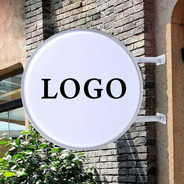 LED Lysboks Reklameskilt - Rund Dobbeltsidet 60 cm - Akryl - Moderne Design - Til Butik & Restaurant - Hvid