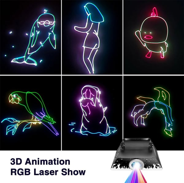 RGB Laservalo - Lavaprojektori - 3D-animaatio - Kaukosäädin - EU-pistoke - 100V AC - CE-hyväksytty - Juhliin & Discoon