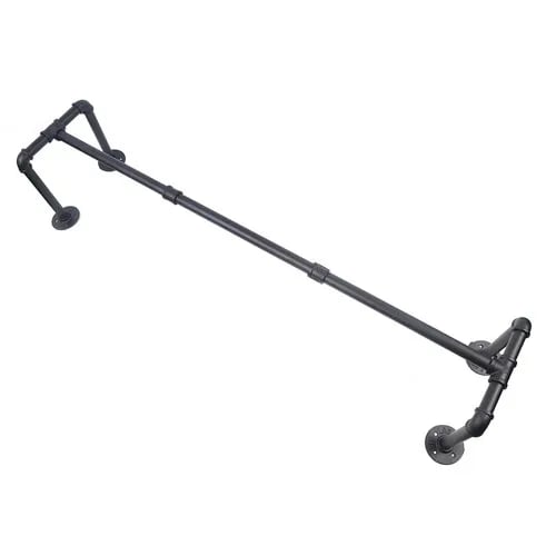 Tøjstang/Garderobestang - Vægmonteret - Stål - 30 kg bæreevne - Pladsbesparende design - Til soveværelse/badeværelse/stue - Sort