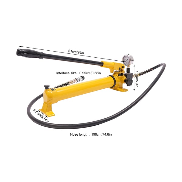Hydraulinen käsipumppu - Manuaalipumppu - 700 bar - Painemittarilla - ZG3/8 kierre - 1,9 m letku - 700 cc öljysäiliö - Kaksivaihe 13/2,3 cc