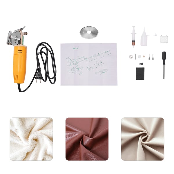 Elektrisk stofskærer - Roterende saks - Klinge 70 mm - Skæredybde 25 mm - Effekt 170 W - 220 V EU-stik - Ledning 1,8 m - Gul