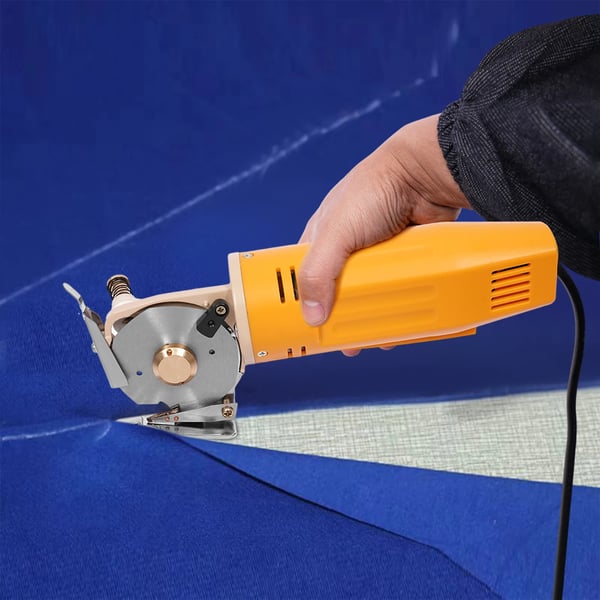 Elektrisk stofskærer - Roterende saks - Klinge 70 mm - Skæredybde 25 mm - Effekt 170 W - 220 V EU-stik - Ledning 1,8 m - Gul