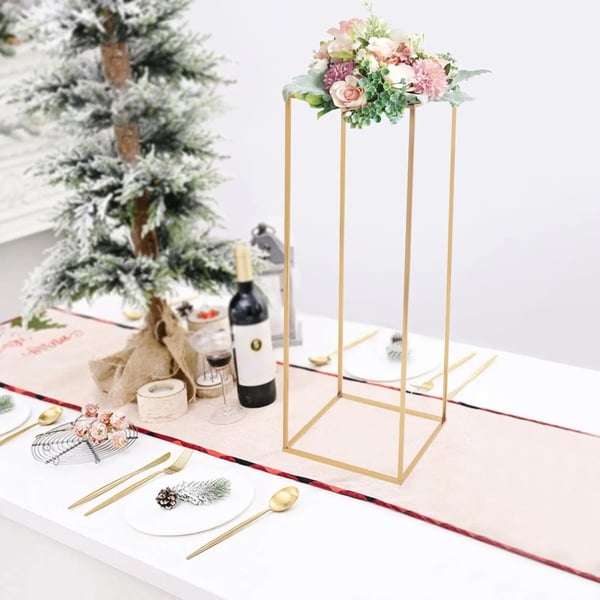 Blomster- & Plantestativ - Gulvstativ/Søjle - Højde 80 cm - Akryl & Metal - Bryllupsdekoration - Guld