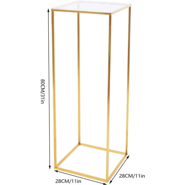 Blomster- & Plantestativ - Gulvstativ/Søjle - Højde 80 cm - Akryl & Metal - Bryllupsdekoration - Guld