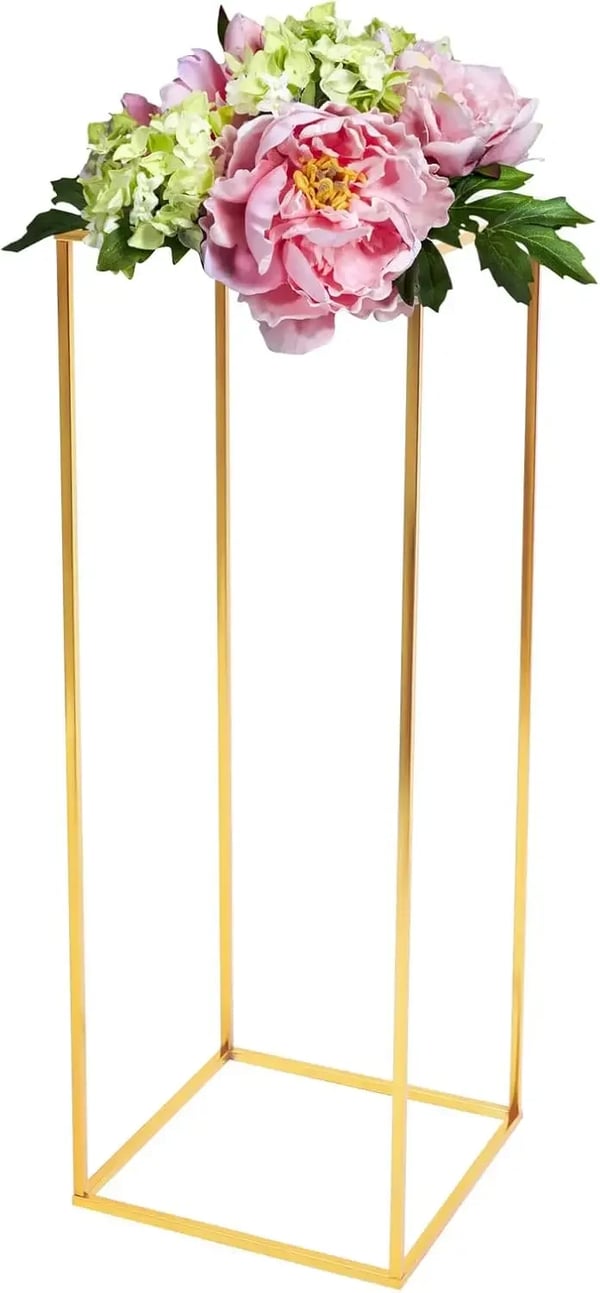 Blomster- & Plantestativ - Gulvstativ/Søjle - Højde 80 cm - Akryl & Metal - Bryllupsdekoration - Guld