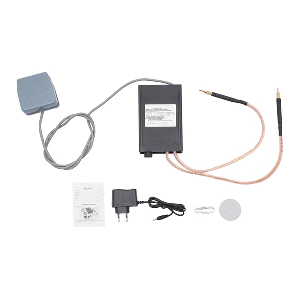 Pistehitsauslaite - Kannettava jalkapolkimella - 8000 W - 9 tasoa - 18650-akuille - 0,1–0,3 mm - EU-pistoke - Musta