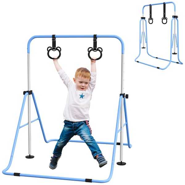 Gymnastikräck för barn - Träningsbar - Justerbar Höjd 5 Nivåer - Med Ringar - Hopfällbar - Stålram - För Hemmaträning - Blå Gymnastikräck för barn - Träningsbar - Justerbar Höjd 5 Nivåer - Med Ringar - Hopfällbar - Stålram - För Hemmaträning - Blå