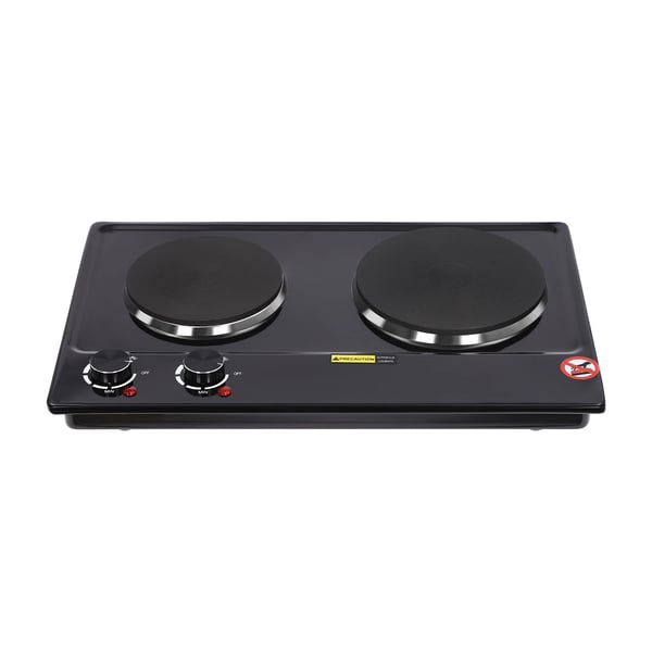 Elektrisk bordkomfur - Dobbelt kogeplade - 2500 W - 2 zoner - Drejeknap, 6 trin - 100–250 °C - EU-stik 220 V - Sort