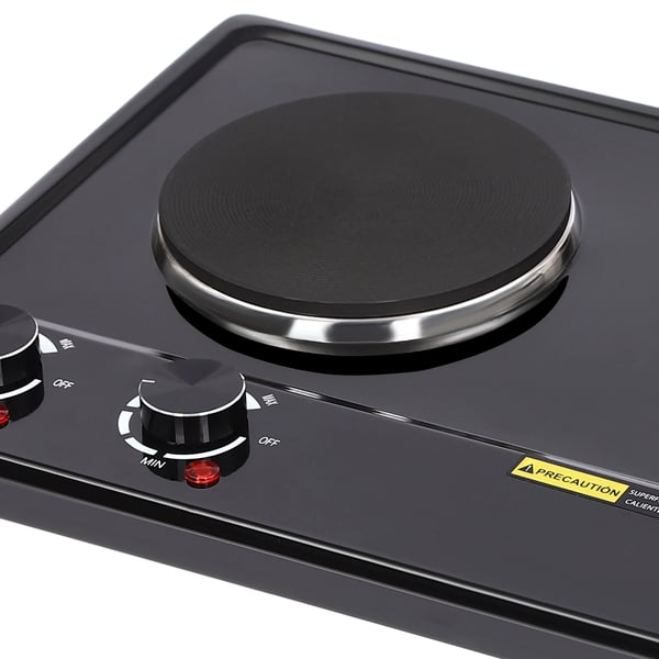 Sähköinen keittolevy - Kaksilevyinen pöytäliesi - 2500 W - 2 levyä - 6-asentoinen kiertokytkin - 100–250 °C - EU-pistoke 220 V - Musta