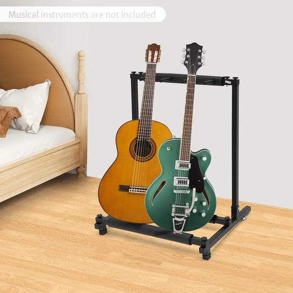 Guitarstativ - 3-guitar gulvstativ - Til el/akustisk/bas - Gummipuder/EVA - Holderafstand 10,5 cm - Jernramme - 62,5×47×73 cm - Sort