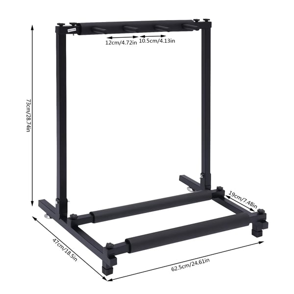 Guitarstativ - 3-guitar gulvstativ - Til el/akustisk/bas - Gummipuder/EVA - Holderafstand 10,5 cm - Jernramme - 62,5×47×73 cm - Sort