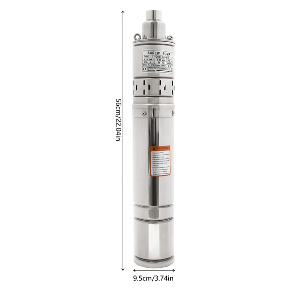 Dybbrøndspumpe - Nedsænkelig - Diameter 9,5 cm - 0,75 hk/550 W - 220 V EU-stik - Rustfrit stål IP68 - Maks. nedsænkning 60 m