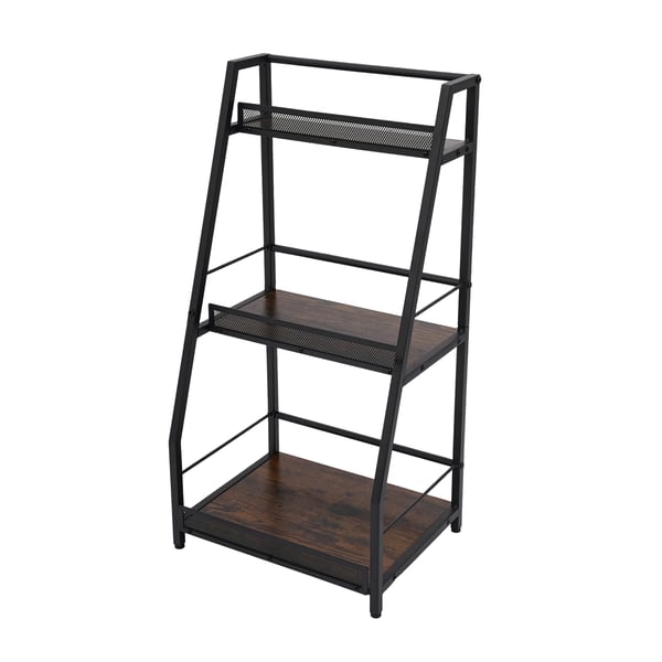 Vinreol - Fritstående Hjørne Vinstativ - 3 Niveauer - Trapezformet - Kulstofstål + MDF - 40×30×79 cm - Sikkerhedskant 5 cm - Mørk Khaki
