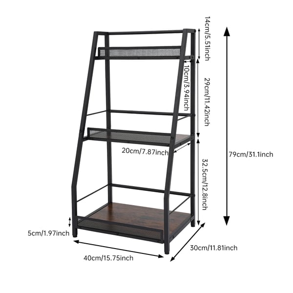 Vinreol - Fritstående Hjørne Vinstativ - 3 Niveauer - Trapezformet - Kulstofstål + MDF - 40×30×79 cm - Sikkerhedskant 5 cm - Mørk Khaki