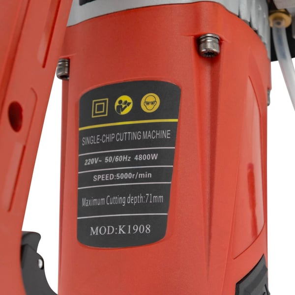 Elektrisk vægfræser - Rilleskærer til beton/tegl - Klingediameter 190 mm - 5000 o/min - Skæredybde 34–71 mm - 220 V EU‑stik - Rød