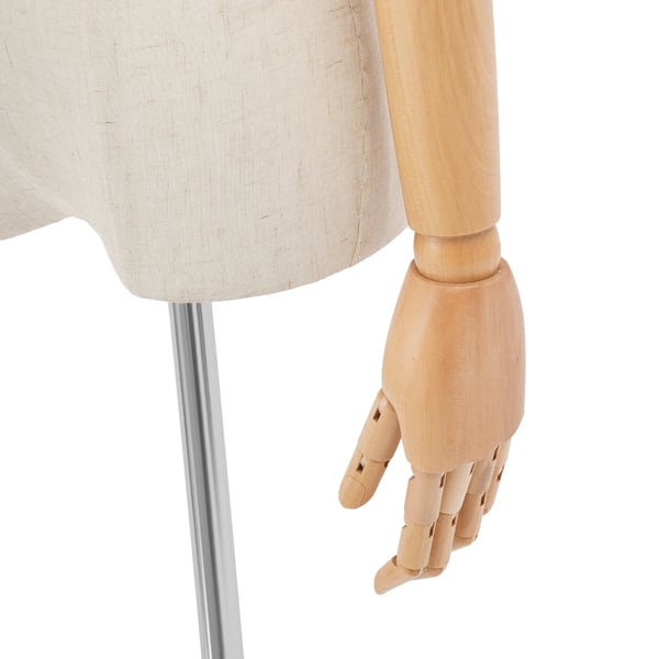 Dame mannequin - Halvkrop med hoved & hænder - 92 cm - Metal/Plast/Massivt træ/Linned - Galvaniseret - Sølv/Offwhite/Træfarve