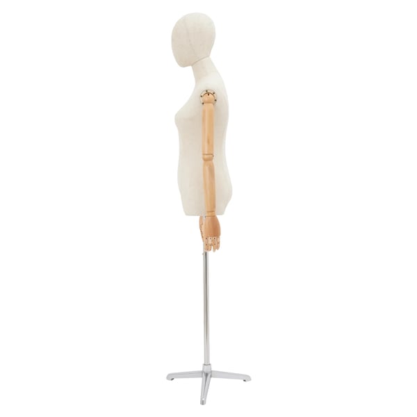 Dame mannequin - Halvkrop med hoved & hænder - 92 cm - Metal/Plast/Massivt træ/Linned - Galvaniseret - Sølv/Offwhite/Træfarve