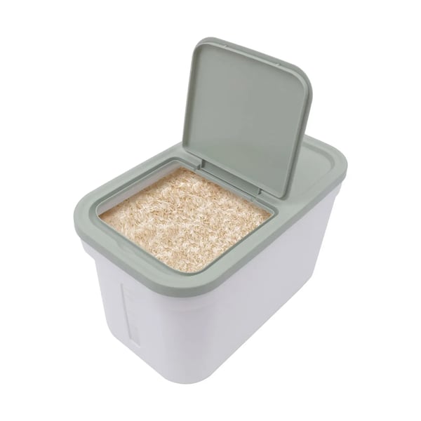 Risdispenser - Kornbeholder - Kapacitet 10 kg - Lufttæt Låg - Målebæger - Til Katte- og Hundefoder - Grøn