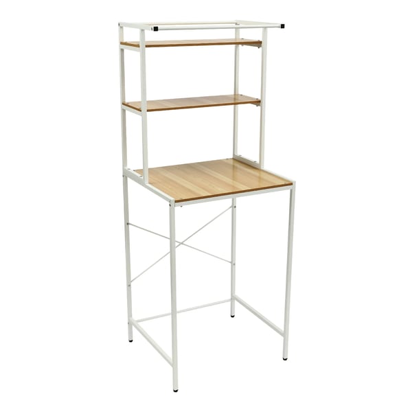 Opbevaringshylde til vaskemaskine/tørretumbler - 3‑niveau fritstående stativ - Tøjstang - Håndklædeholder - Taskekrog - Bundrum 65×60×97 cm